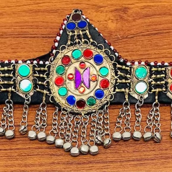 Handmade Matha Patti With Multicolor Glass Stone and Bells, VintageHeadpiece, main image 13